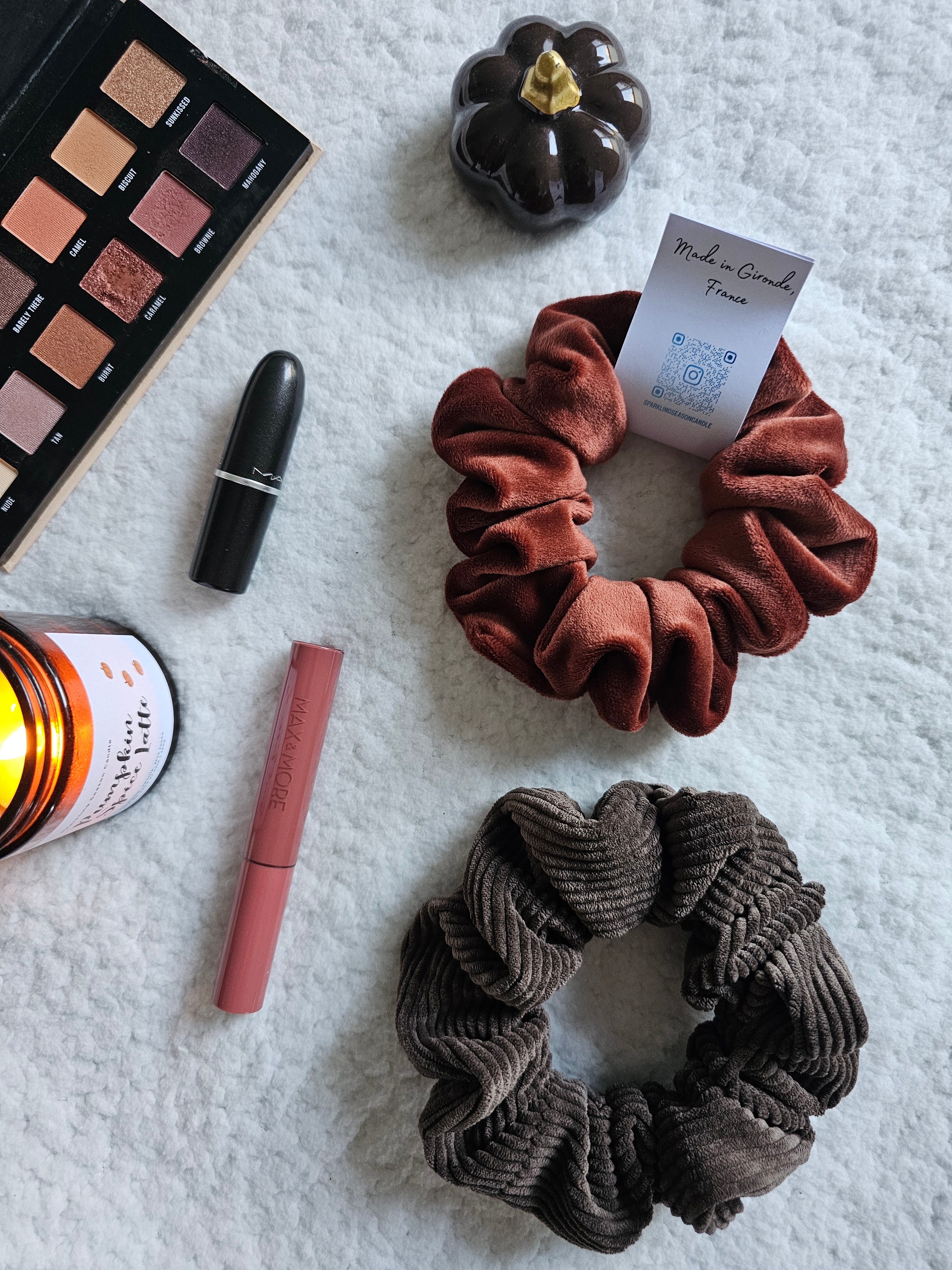 Scrunchie Teddy - Velours cuivré-marron, taille médium Ma boutique