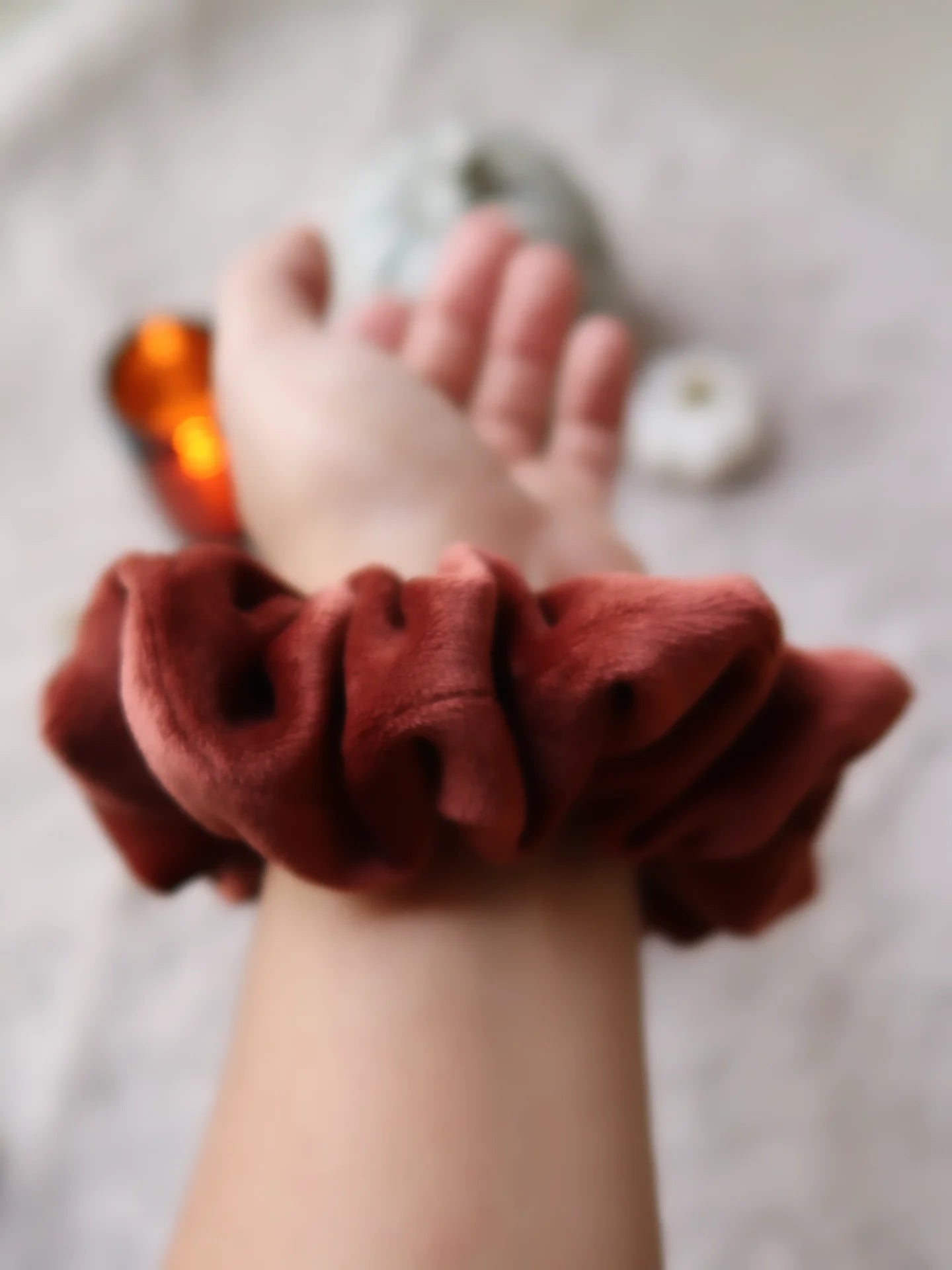 Scrunchie Teddy - Velours cuivré-marron, taille médium Ma boutique