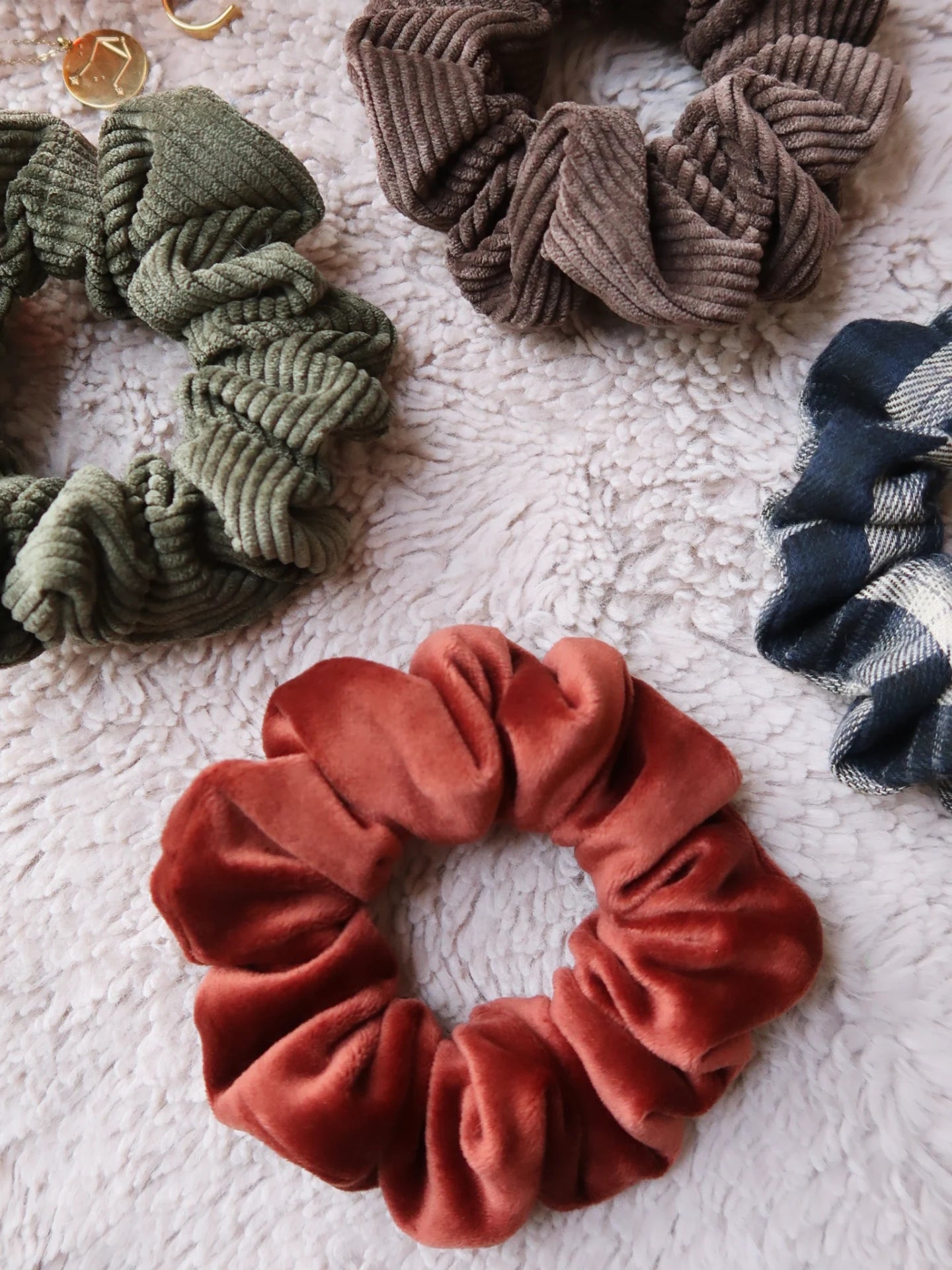 Scrunchie Teddy - Velours cuivré-marron, taille médium Ma boutique