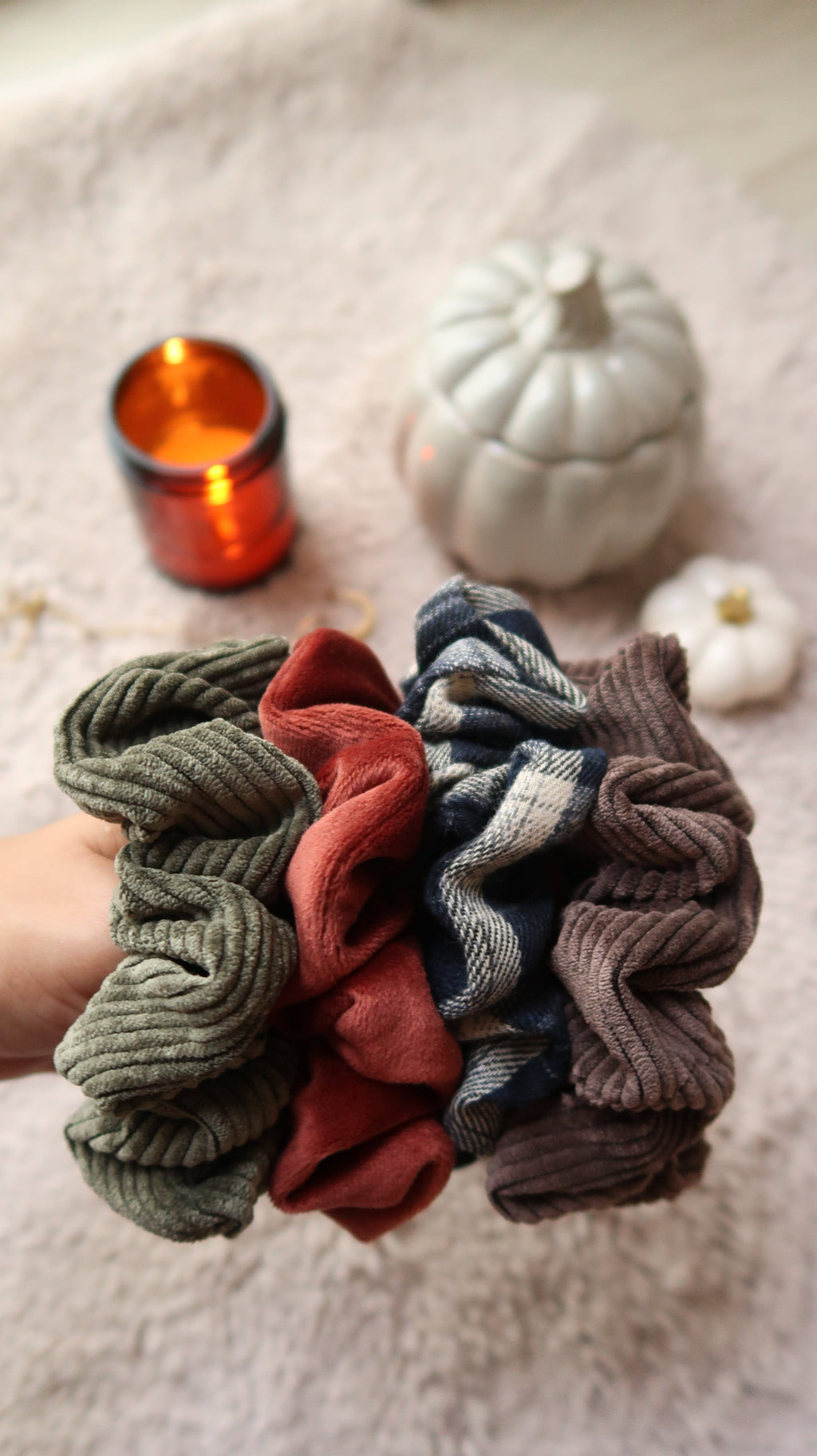 Scrunchie Teddy - Velours cuivré-marron, taille médium Ma boutique