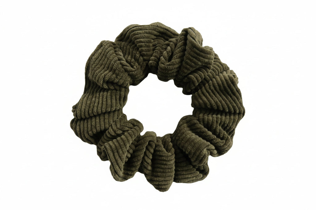 Scrunchie Leave - Velours côtelé Kaki, taille médium Ma boutique