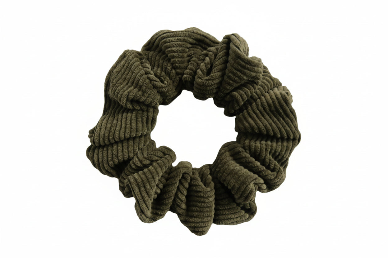 Scrunchie Leave - Velours côtelé Kaki, taille médium Ma boutique