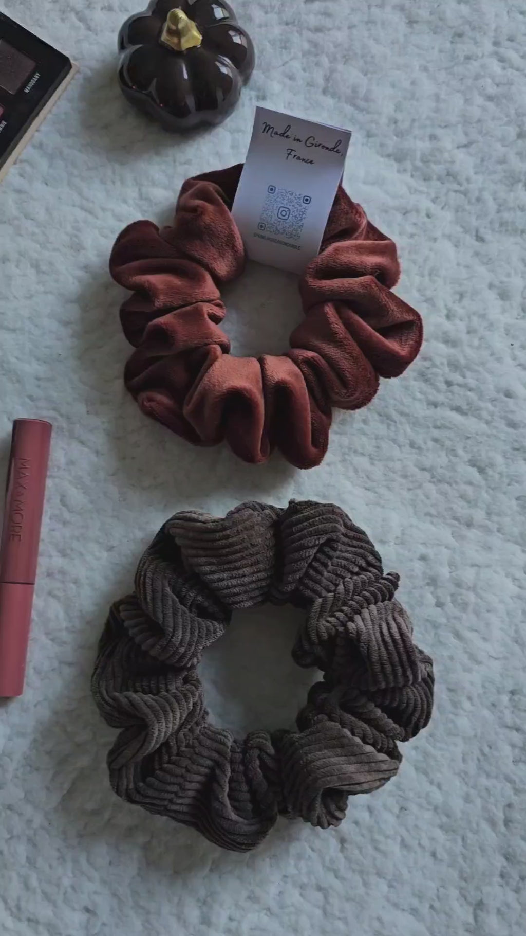 Scrunchie Teddy - Velours cuivré-marron, taille médium